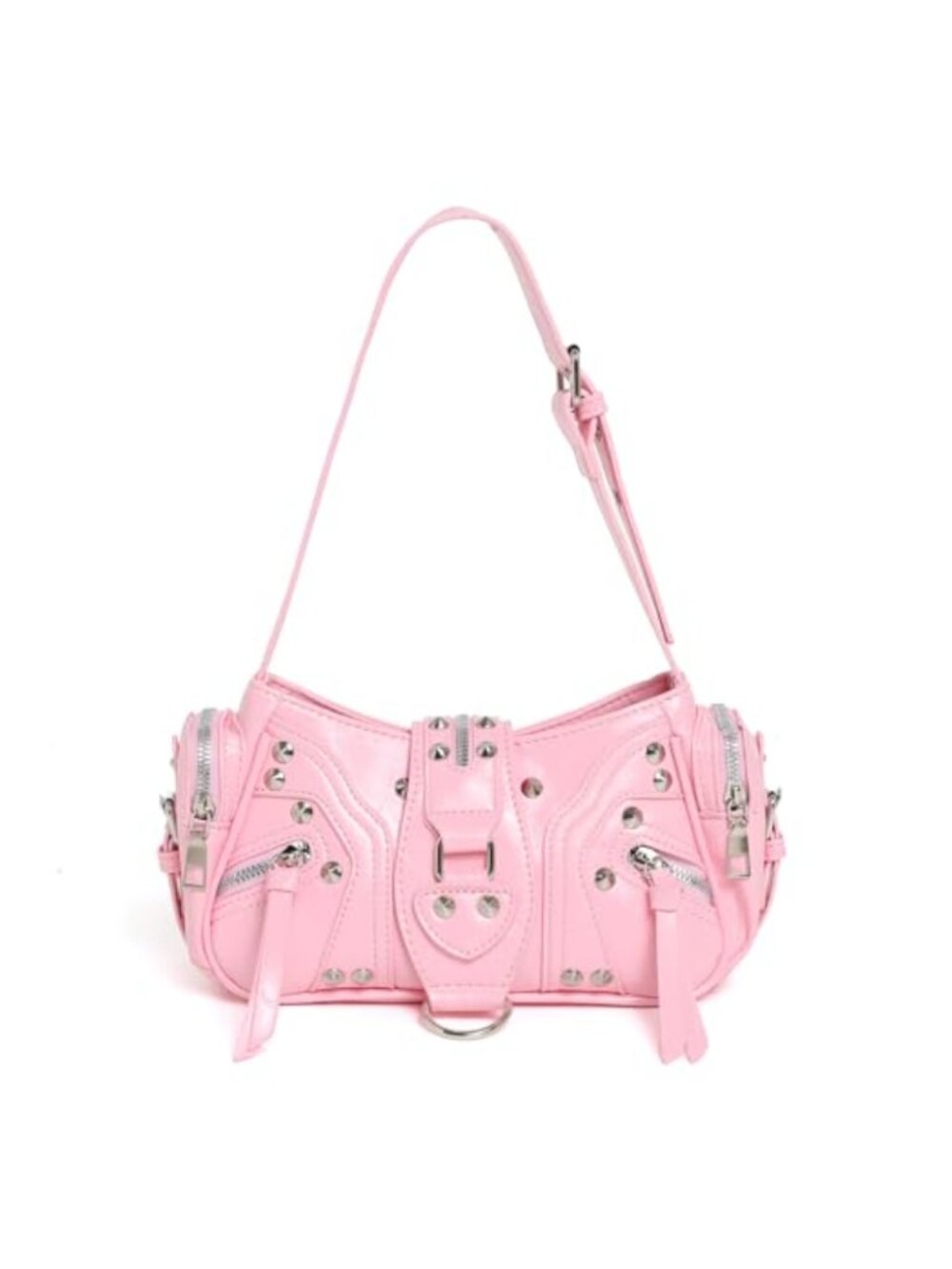 Studded PU Leather Shoulder Bag Y2K Mini Purse Adjustable Strap Satchel